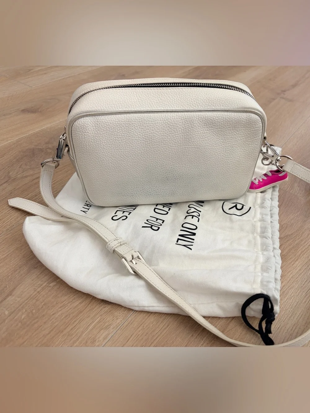 Golden Goose White Leather Crossbody with Black Star and Silver Trim